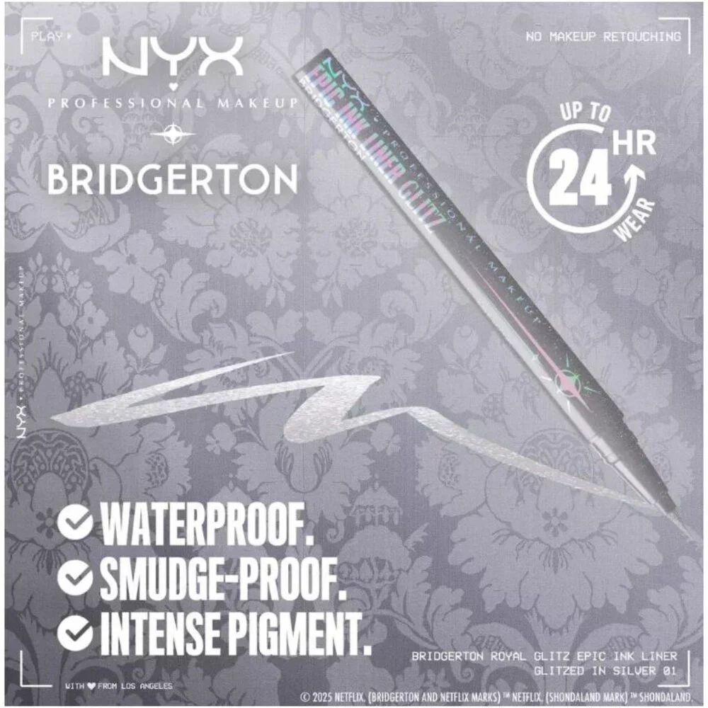 NYX Bridgerton Royal Epic Waterproof Metallic Eyeliner Glitzed in Silver 2 Pack